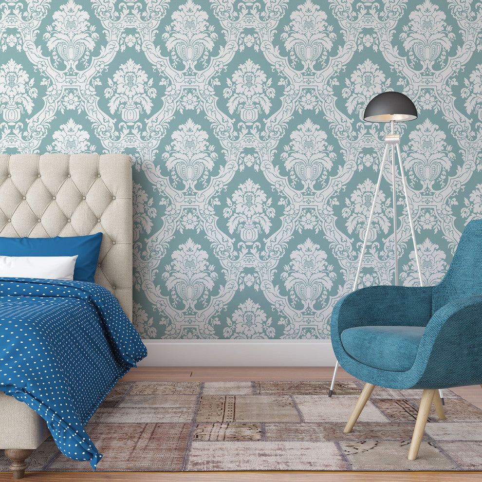 Mikado Damask Wallpaper, Teal, Bolt