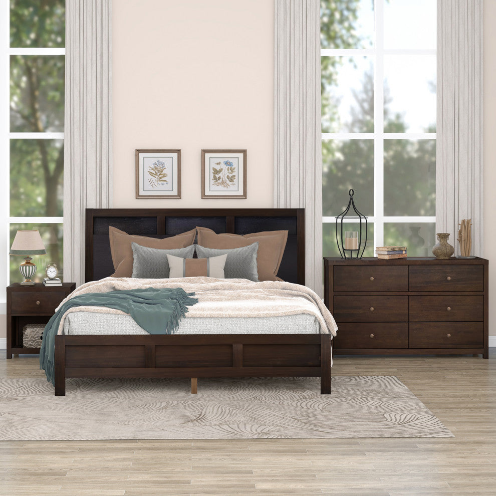 King Solid Wood Frame Platform Bed with Center legs, Brown, King