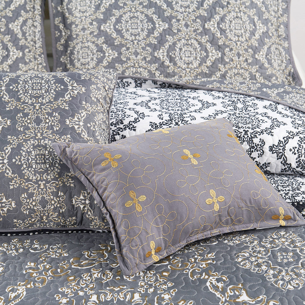 Mystic Quilted 7-Piece Bed Spread Set, Charcoal, Queen