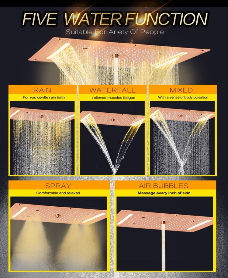 Led Mist Rainfall Shower System and Handheld Shower, Rose Gold