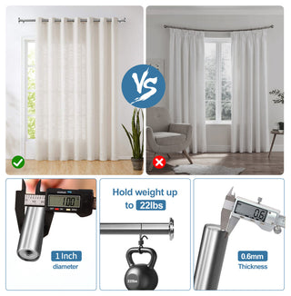 1" Bouton Drapery Curtain Rod, Brushed Steel, 48"-84"
