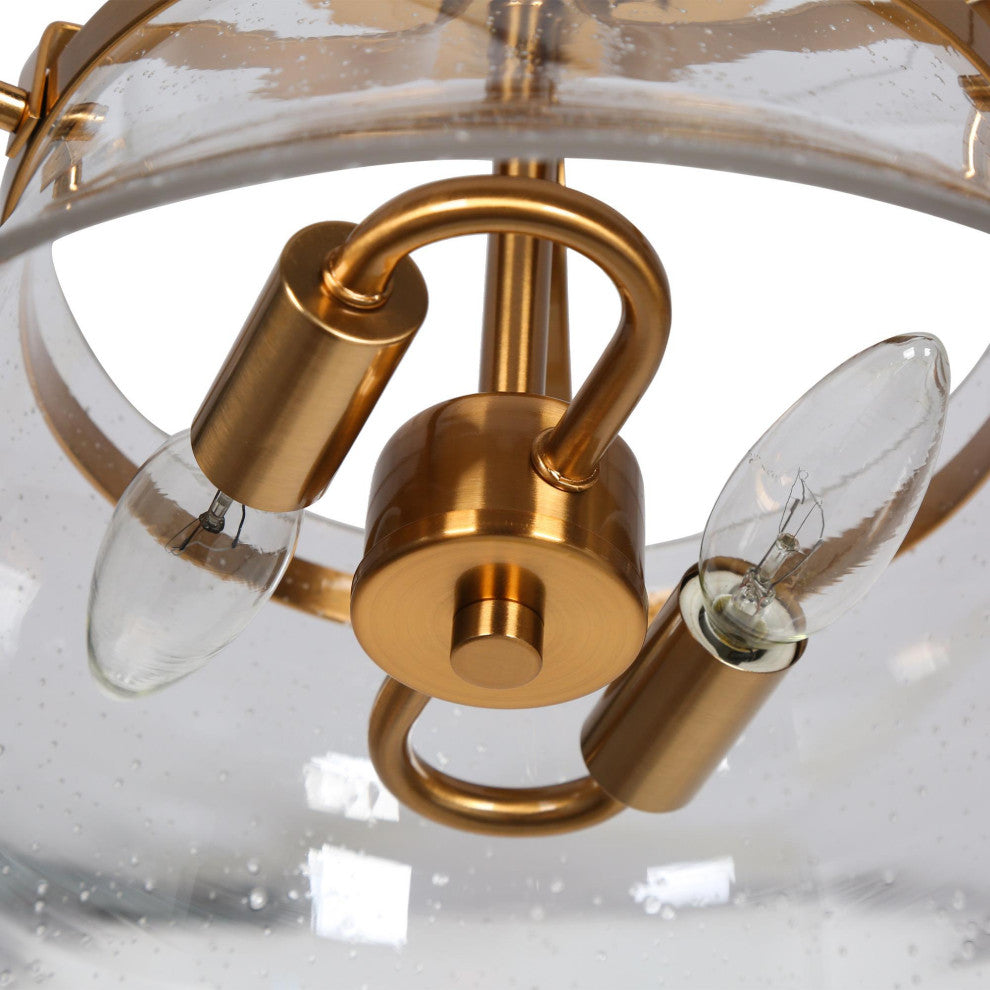 LNC Polished Gold Modern Seeded-Glass Semi-flush Mount Light, 12" Width