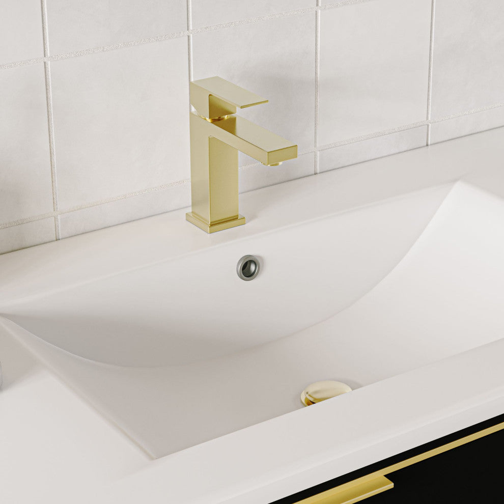 Bradford Bath Vanity, Black Matte, 48", Satin Brass Hardware, Single Sink, Freestanding