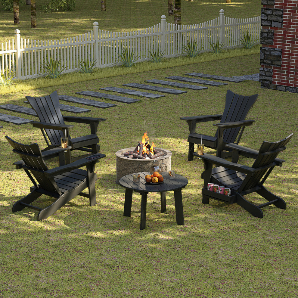Modern Plastic Weather-Resistant Adirondack Chairs, Black