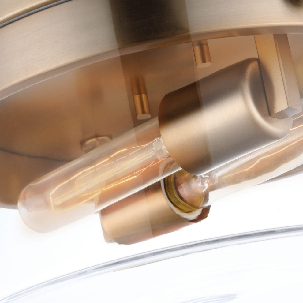 Intersection Medium Flush Mount Fixture, Burnished Brass With Clear Glass