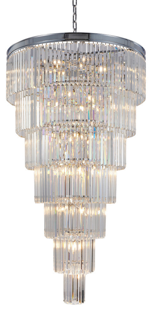 36" 34-Light Brass Metal 7-Tier Chandelier With Clear Crystals, Chrome, D36'' H72''