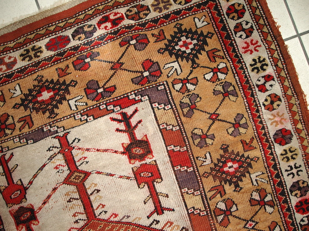 Consigned, Hand Made Antique Prayer Turkish Melas Rug 4'x6.3', 1920