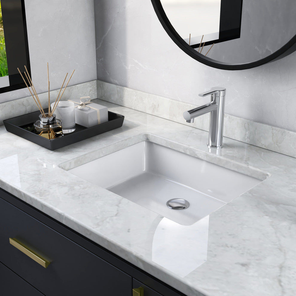 White Ceramic Rectangular Lavatory Undermount Bathroom Sink with Overflow