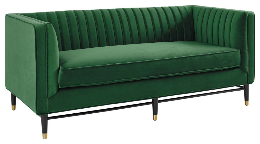 Devote Channel Tufted Performance Velvet Loveseat, Emerald