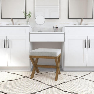 Pemberly Row Modern Backless Wood Vanity Stool Dark Driftwood Gray