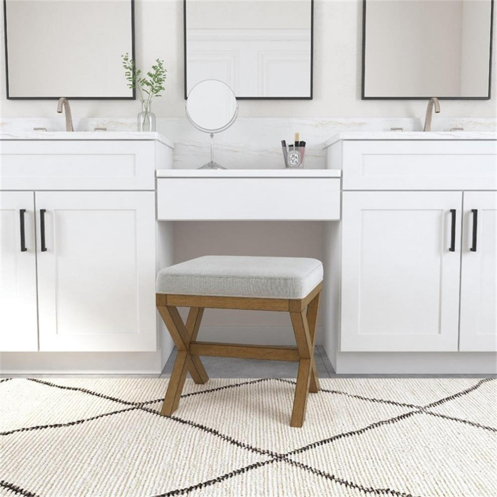 Pemberly Row Modern Backless Wood Vanity Stool Dark Driftwood Gray