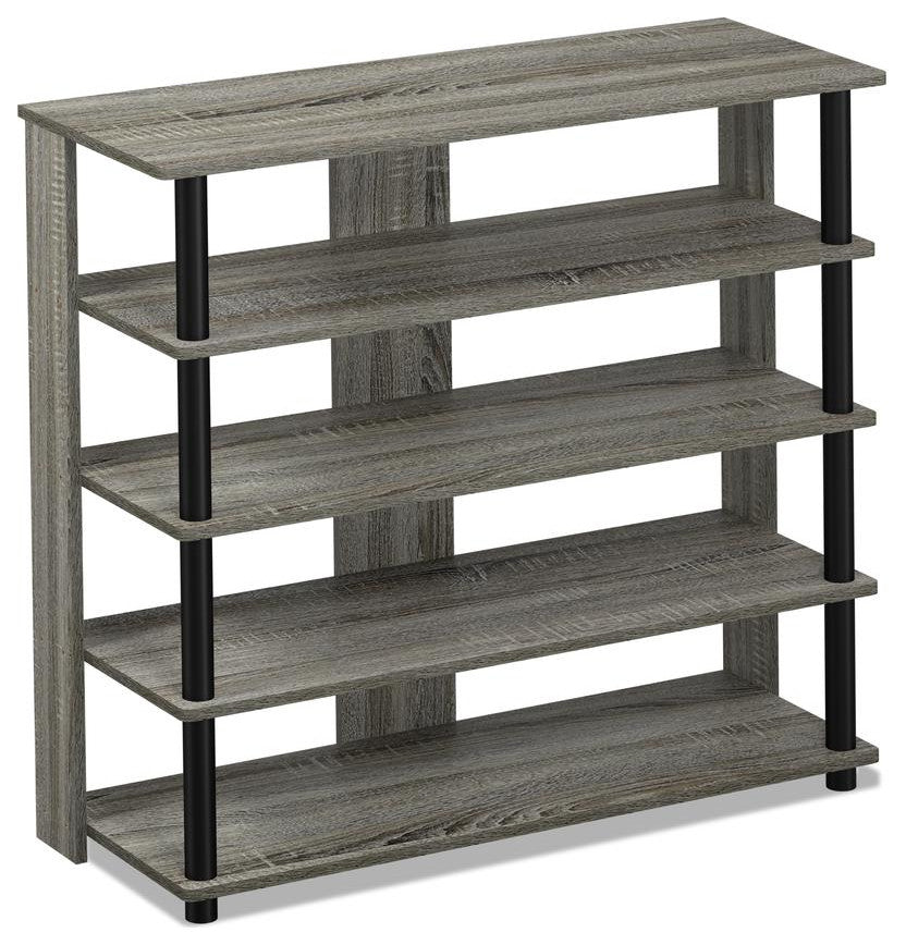 Furinno Turn-N-Tube 5 Tier Wide Shoe Rack, French Oak Gray/Black 17081GYW/BK