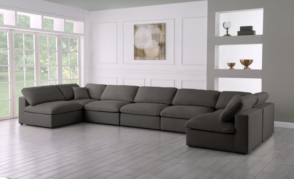 Plush Velvet / Down Standard Comfort 7-Piece U-Shaped Modular Sectional, Grey