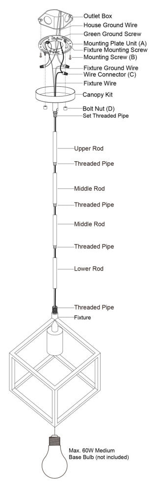 Vaxcel Lighting P0401 Deering 10"W Cube Pendant - Matte Black / Satin Brass