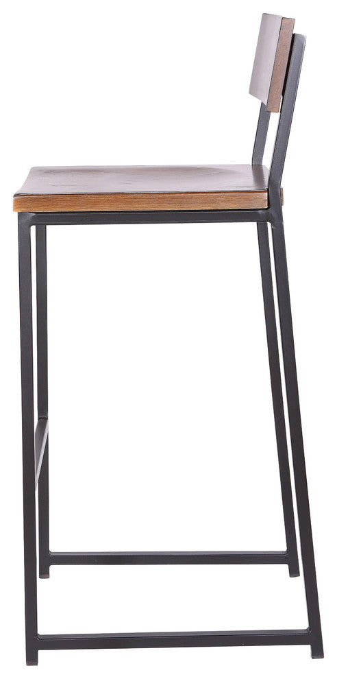 Zaylor Heavy Duty Barstool Frosted Black with Walnut Wood Seat (Set of 2)