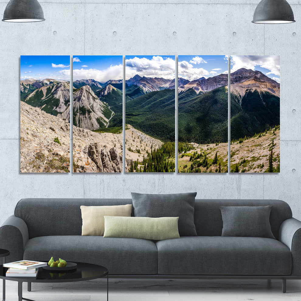 Rocky Mountains Panorama, Landscape Canvas Art Print, 60"x28", 5 Panels