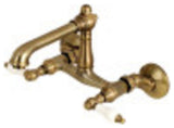 Kingston 6" Adjustable Center Wall Mount Kitchen Faucet, Antique Brass