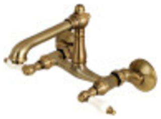 Kingston 6" Adjustable Center Wall Mount Kitchen Faucet, Antique Brass