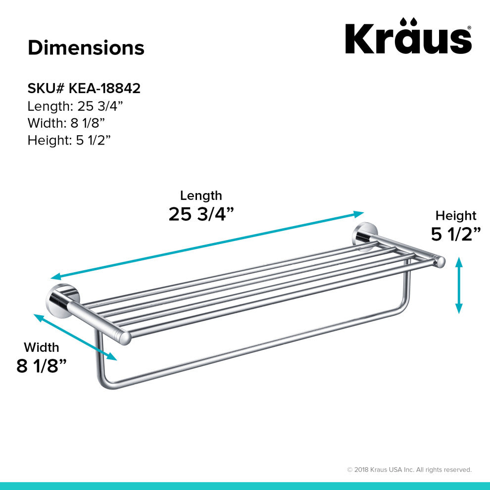Elie Bathroom Shelf with Towel Bar, Chrome