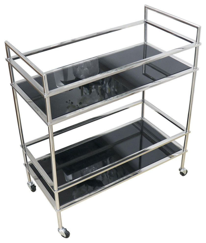 Pasargad Home Luxe Glass and Steel Serving Table, Black