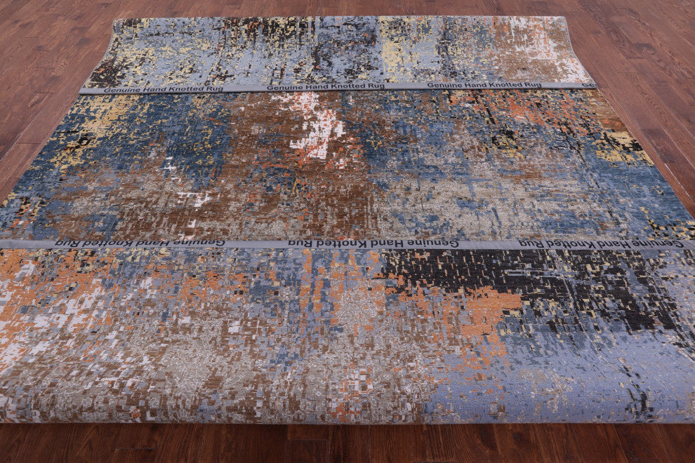 10' 2" X 14' 2" Wool and Silk Abstract Handmade Rug Q8863