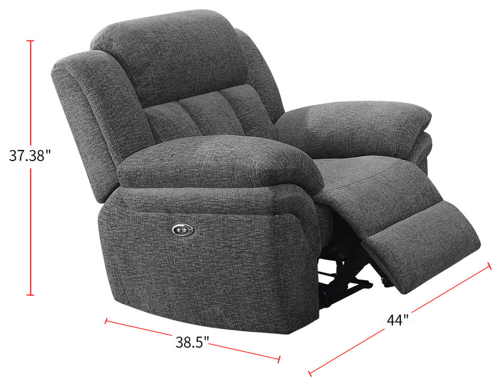 Pillow Top Arm Power Recliner, Charcoal