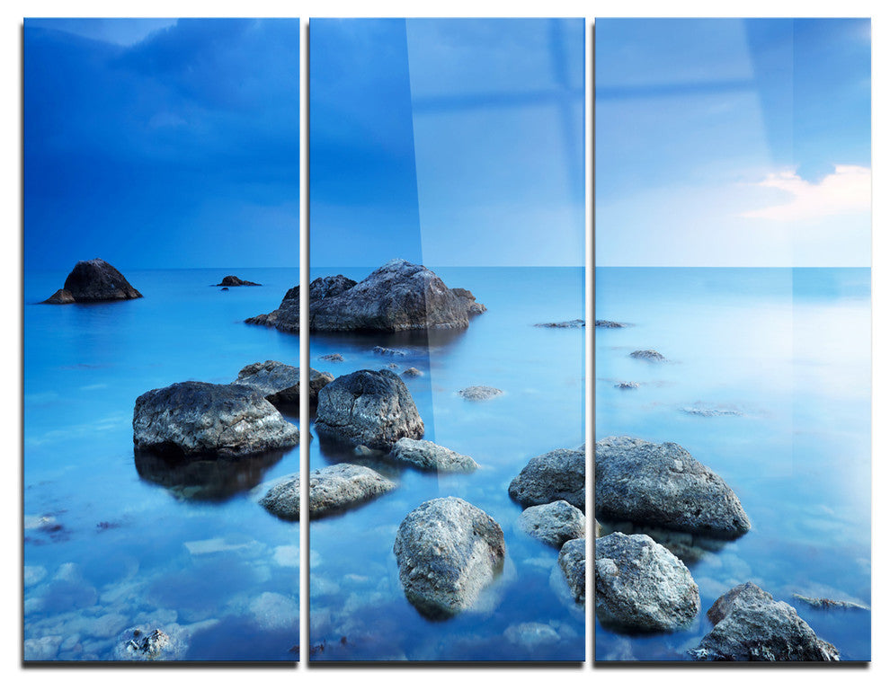 "Rocky Blue Sea" Photography Metal Wall Art, 3 Panels, 36"x28"