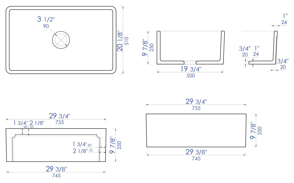 ALFI brand AB3020SB-B 30 Inch Biscuit Single Fireclay Farm Kitchen Sink