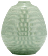 Ceramic 7", Stripe Oval Vase, Dark Sage