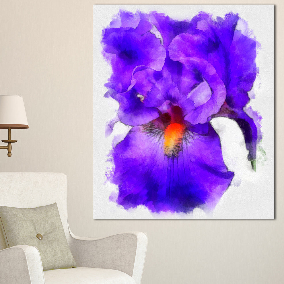 Blue Iris Flower Sketch Watercolor, Floral Canvas Art Print, 30"x40"
