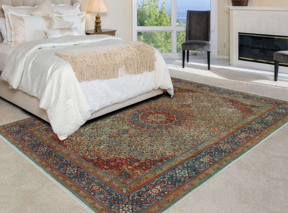 Fine Vintage Distressed Zavrina Ivory/Blue Rug, 6'7x9'10