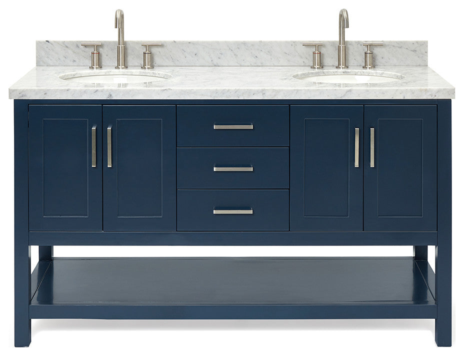 Magnolia 61" Oval Sinks Bath Vanity, 1.5" Carrara Marble