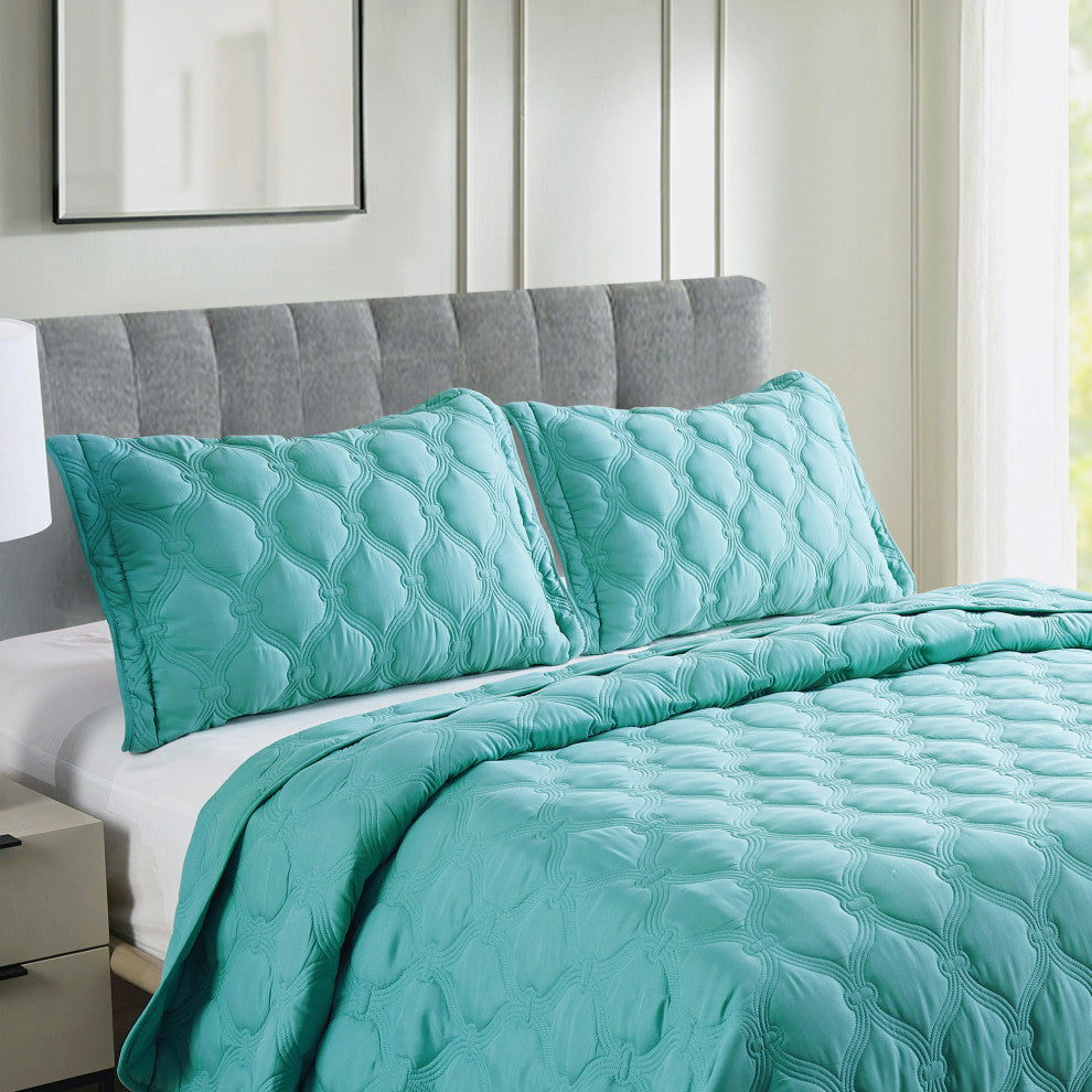 Bradly Down Alternative Quilted Bed Spread Set, Teal, Queen