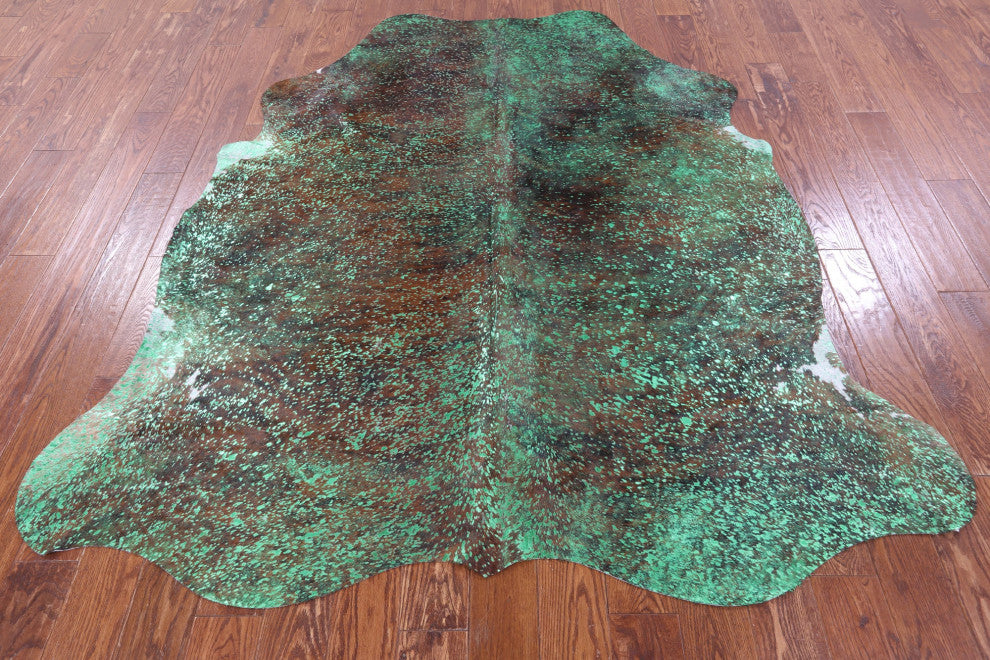 7' 0" X 6' 6" Green Metallic Cowhide Rug C2154