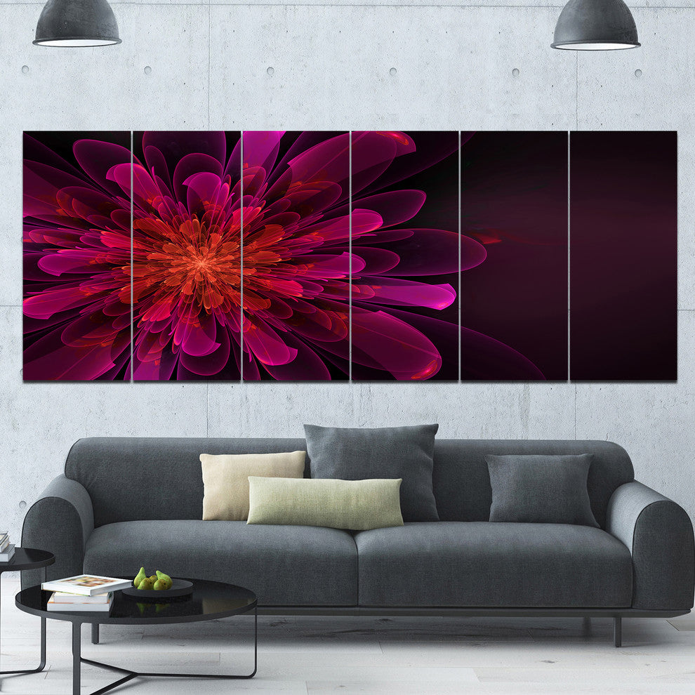 Large Pink Alien Fractal Flower, Floral Canvas Art Print, 70"x28", 6 Panels