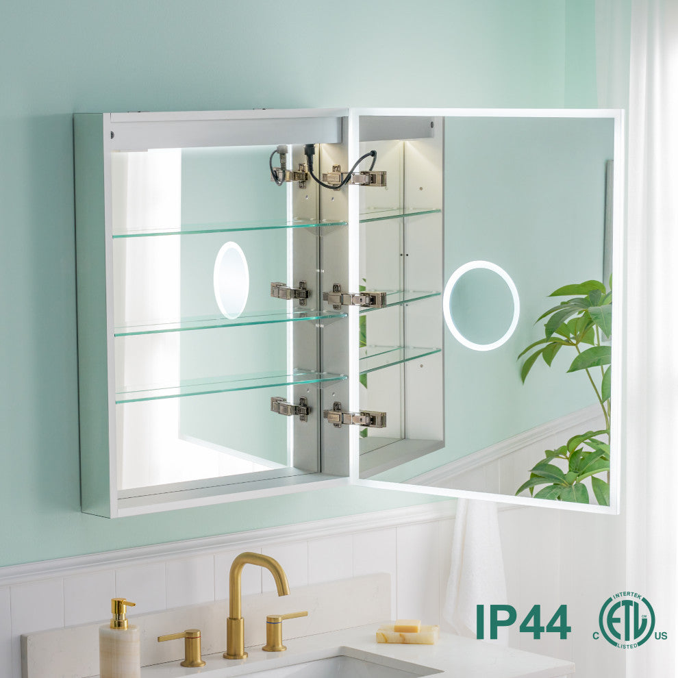 LED Medicine Cabinet with Mirror, 3X Magnifier Glass, Recessed/Surface Mount, 24"x30" Right Door