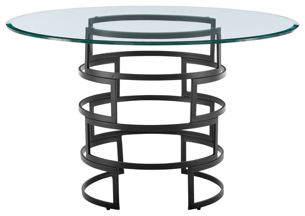 Diaz Morgan Matte Black Iron and Blue Fabric Glass Dining Table 5-Piece Set