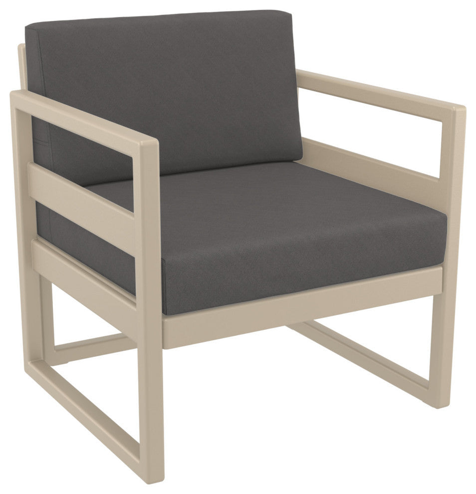 Compamia Mykonos Club 3-Piece Seating Set, Taupe With Sunbrella Charcoal Cushion