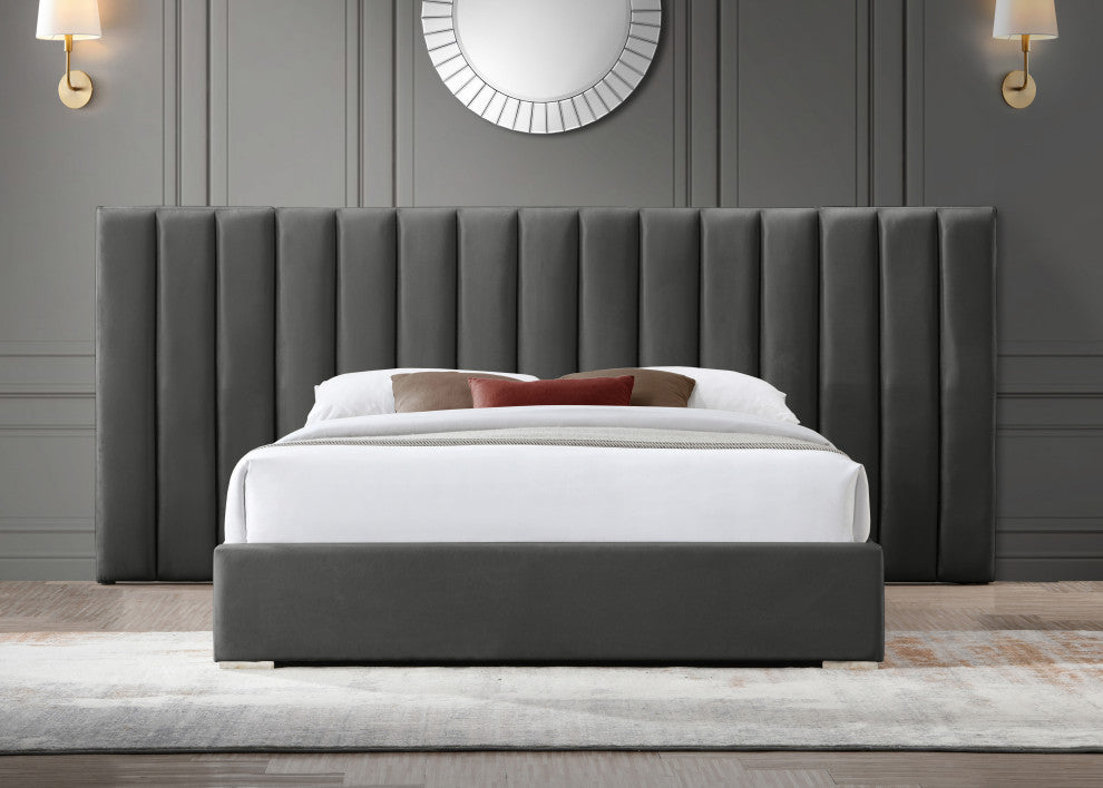 Pablo Velvet Upholstered Bed, Gray, Queen