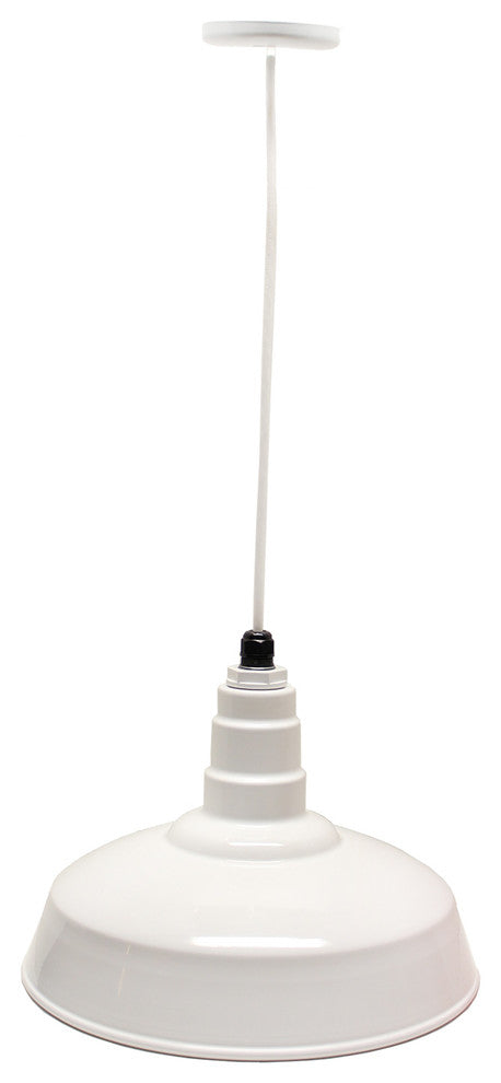 16" Standard Steel Warehouse Style Pendant Light, White, Black Cord