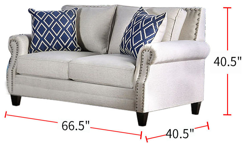 Linen-like Fabric Love Seat with Nailhead Trim Design, Beige