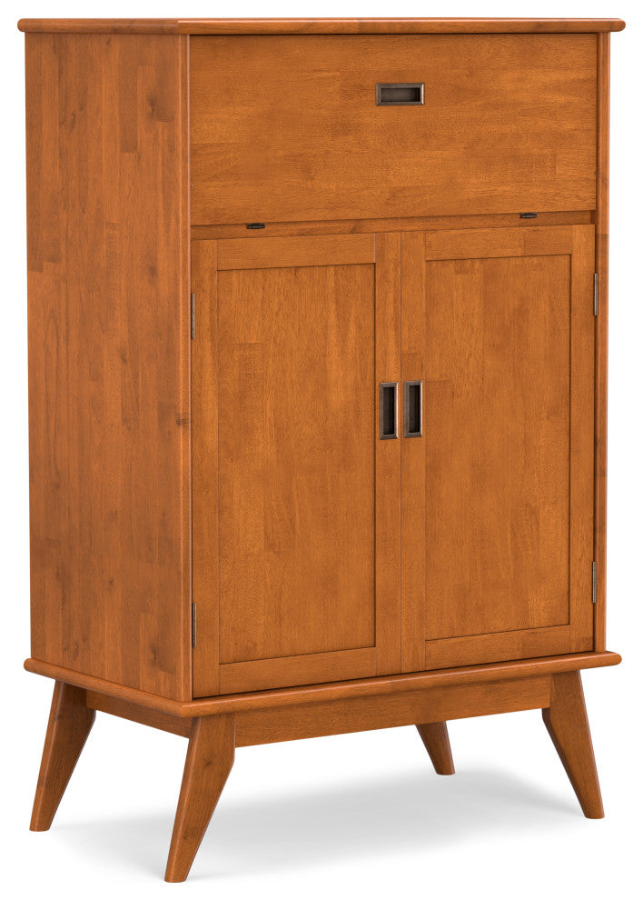 Draper Solid Hardwood Mid Century Bar Cabinet, Teak Brown