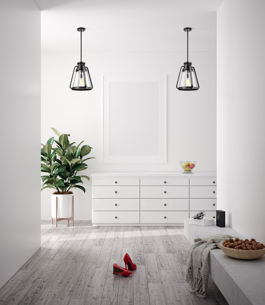 Everett 1-Light 18-Inch Pendant, Matte Black With Clear Glass