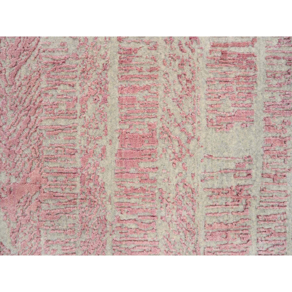 Rose Pink, Wool and Art Silk, Jacquard Hand Loomed, Runner Rug, 2'6"x10'0"