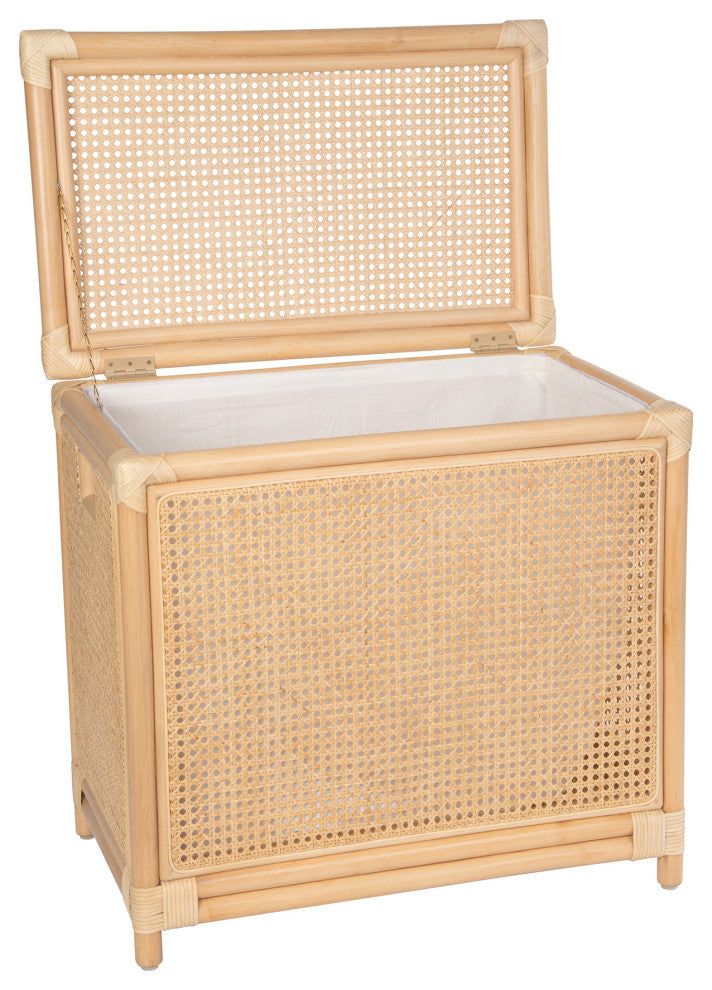 Rattan Cane Clothes Hamper Laundry Basket, Removable Liner, Lid, 2-3 Loads