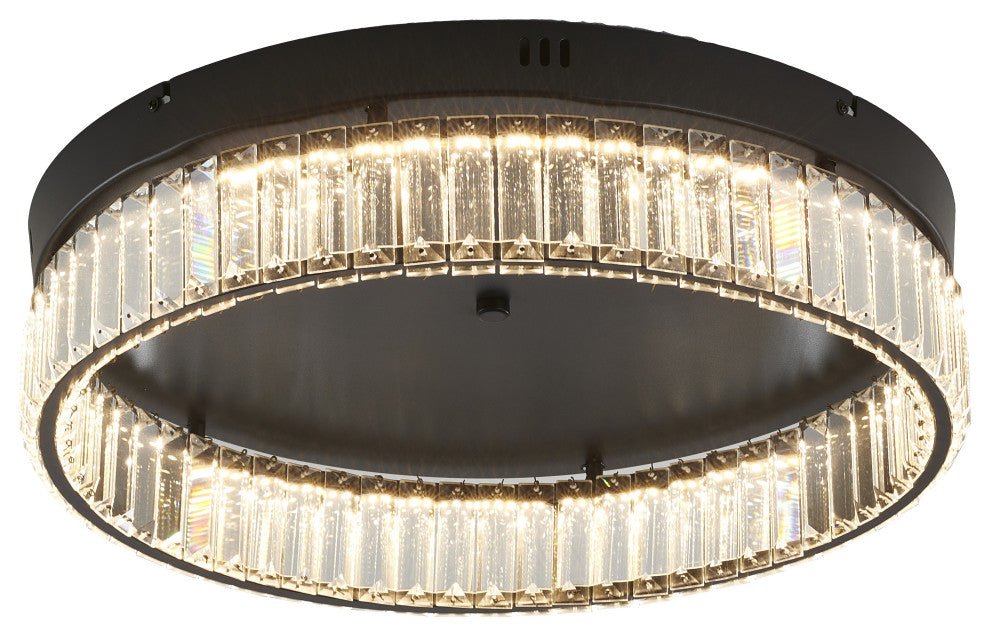 1-Light Black Dimmable LED Flush Mount With Clear Crystals