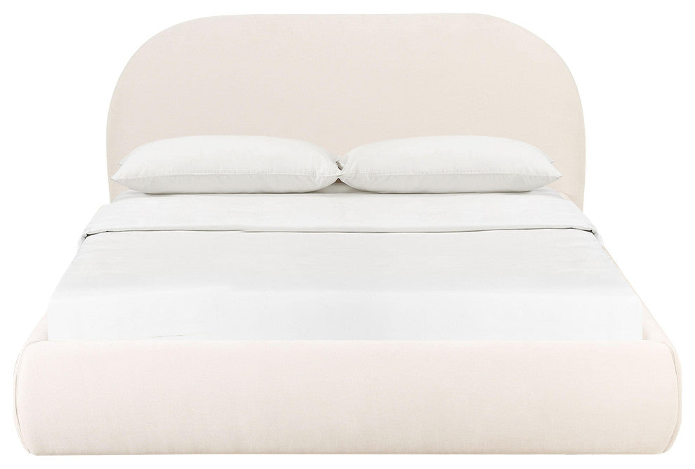 Bara Cream Textured Velvet Bed, Queen