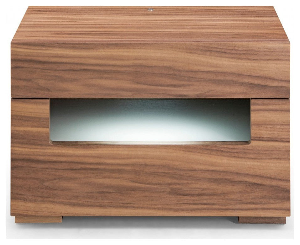Dazzling contemporary LED Walnut Nightstand With Two Drawers