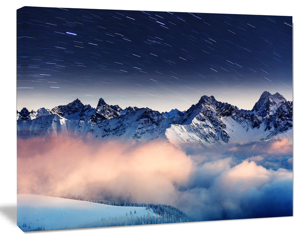 Milky Way Over Frosted Mountains, Landscape Canvas Art Print, 40"x30"