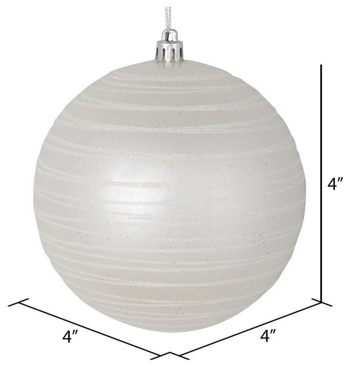 Vickerman N187611D 4" White Candy Finish Ball Ornament With Glitter Lines